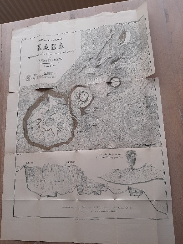 1893 zeer oude plattegrond vulkaan Kaba (Sumatra, Ned Indie), Boeken, Atlassen en Landkaarten, Gelezen, E.J. Bril, Ophalen of Verzenden