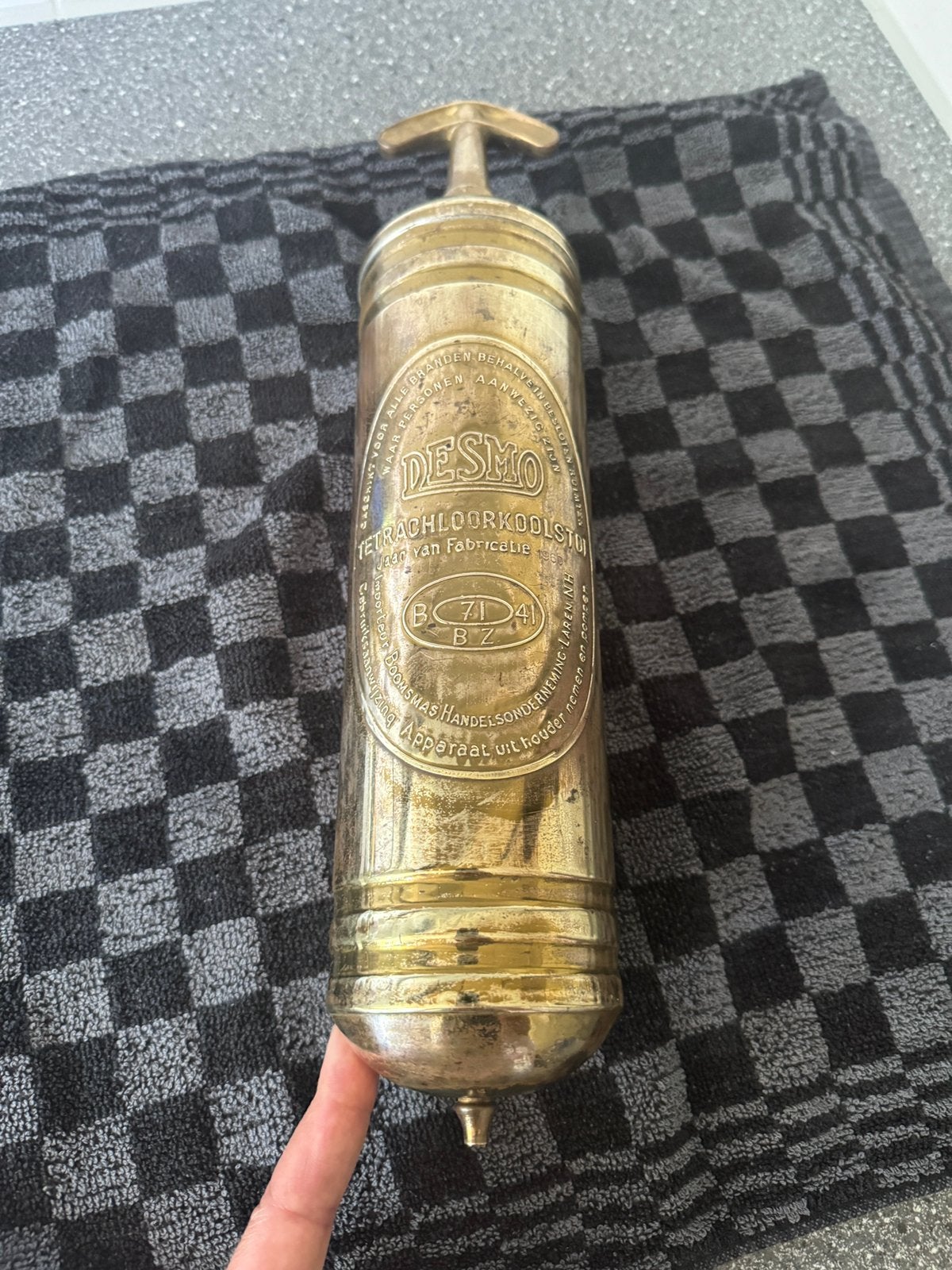 Messing voertuig brandblusser Desmo 36 cm, Ophalen of Verzenden, Koper