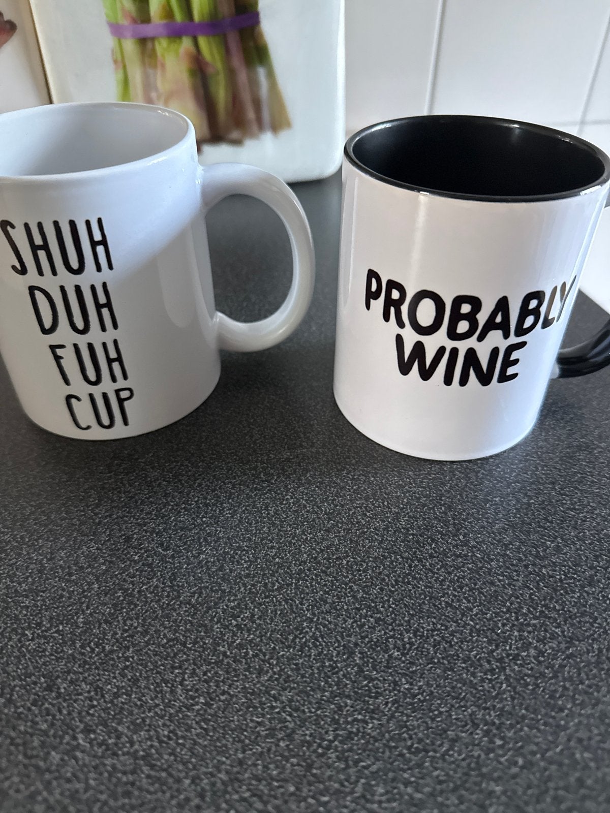 Set van 2 grappige mokken: 'Shuh Duh Fuh Cup' & 'Probably Wi, Ophalen, Overige typen, Zo goed als nieuw, Steen/keramiek
