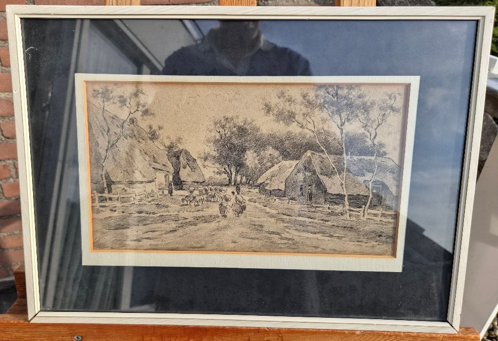 Willem van der Vliet (1856-1924) Boerderij met schapen ~1900, Origineel werk, Impressionistisch, Ophalen of Verzenden, Landschap