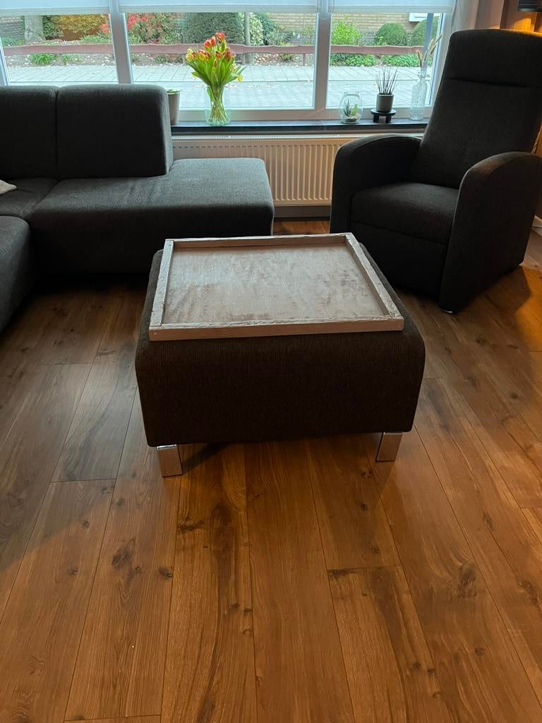 Hocker met houten dienblad, Huis en Inrichting, Ophalen, Zo goed als nieuw