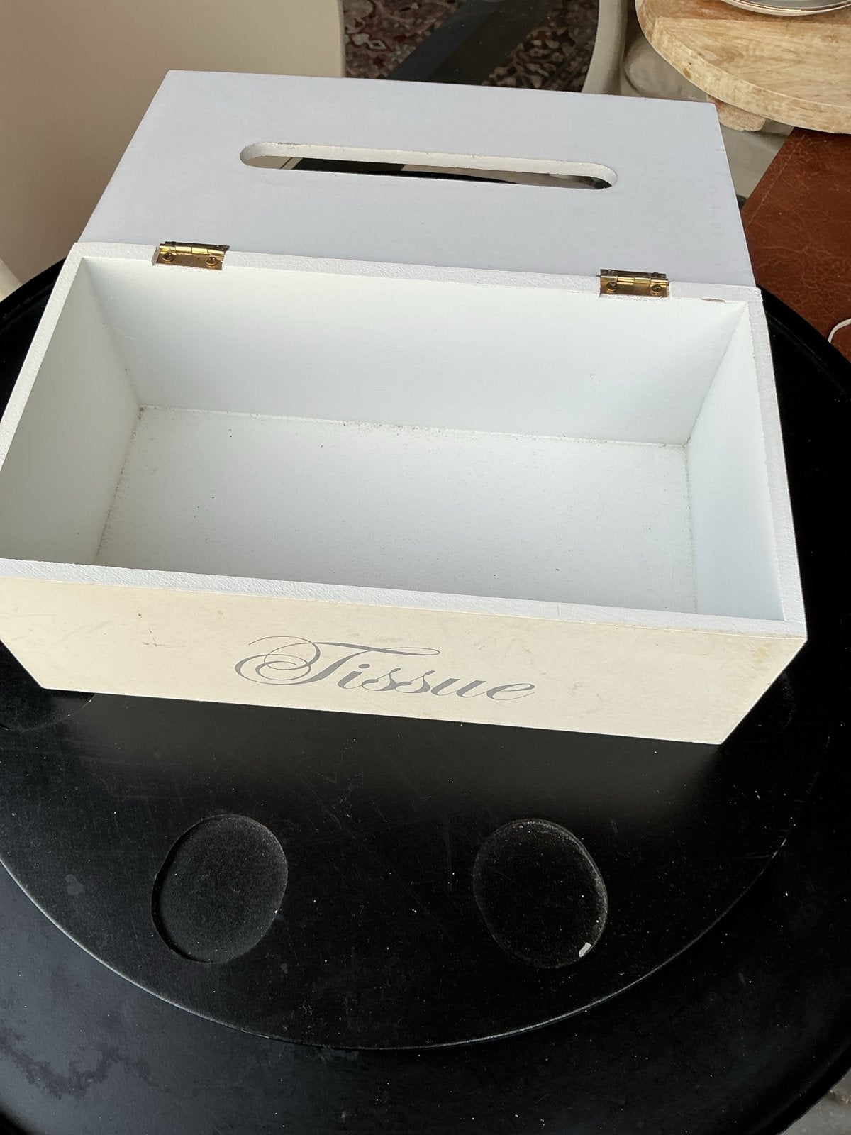 Houten tissuebox met 'Tissue' opdruk, Huis en Inrichting, Hout, Gebruikt, Ophalen of Verzenden, Landelijk