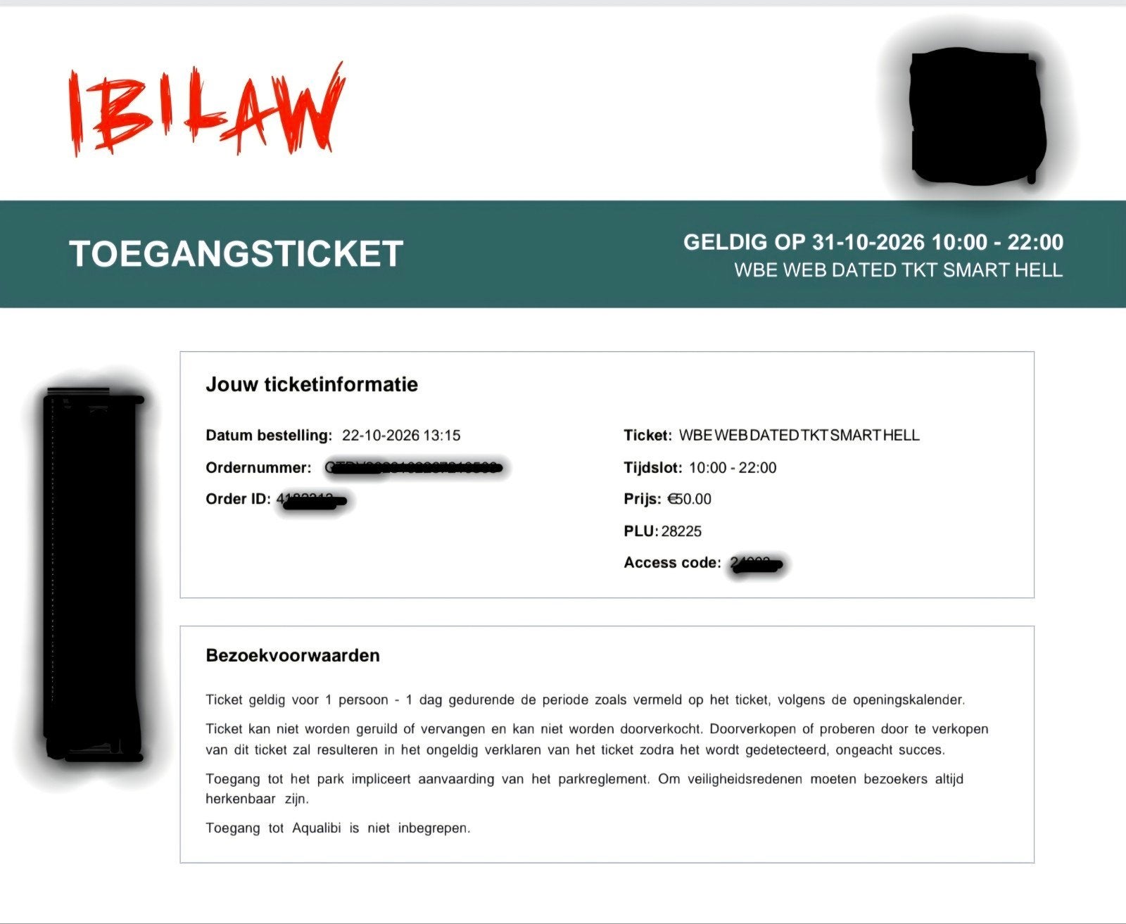 4x Walibi Belgium Halloween Ibilaw 31 okt incl. The Grand Ho, Tickets en Kaartjes, Drie personen of meer, Overige soorten, Pretpark