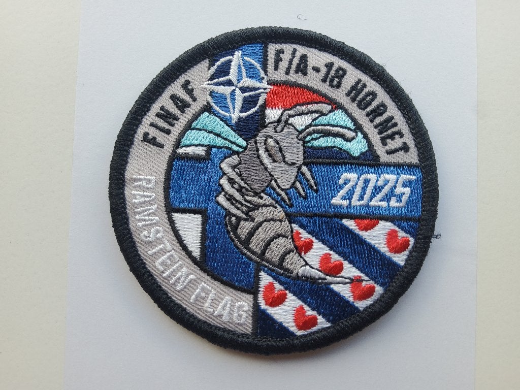 FINNISH AIR FORCE F/A-18 HORNET RAMSTEIN FLAG 2025 PATCH, Verzenden, Nieuw, Patch, Badge of Embleem