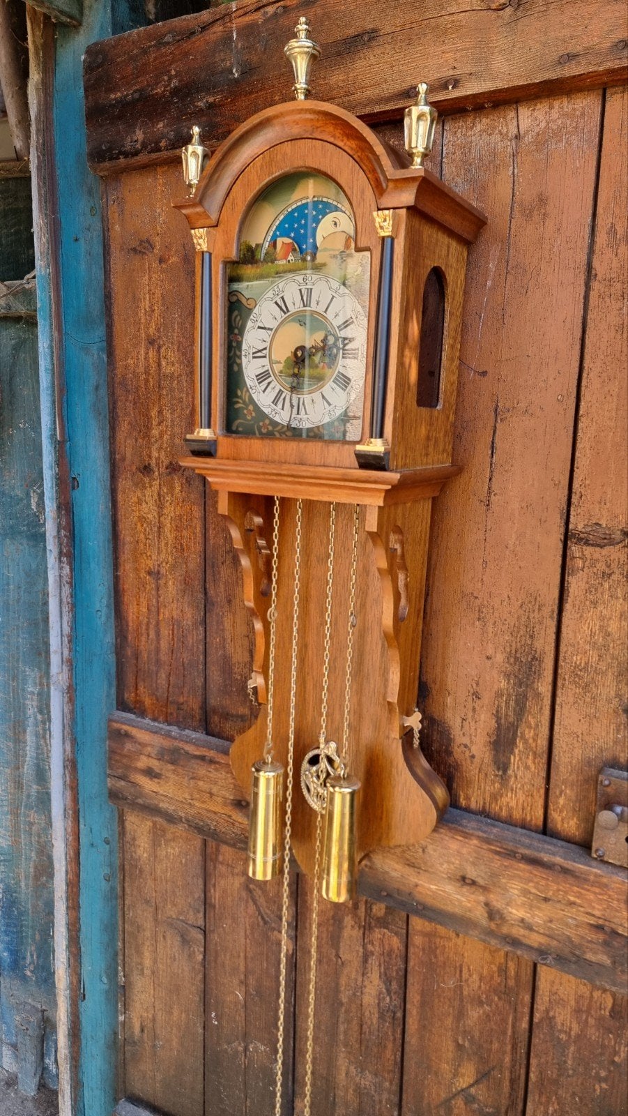 Vintage Friese Stoelklok met Maanfase – SBS Feinmechanik, Antiek en Kunst, Antiek | Klokken, Ophalen