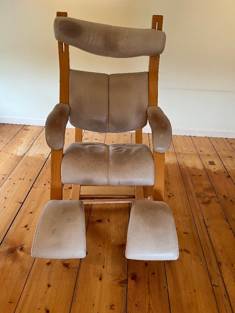 Ergonomische kniestoel met leren bekleding, Ophalen, Gebruikt, Overige kleuren, Ergonomisch