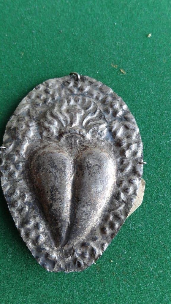 Reliek Ex Voto zilverblik  19e eeuw Hart, Ophalen of Verzenden