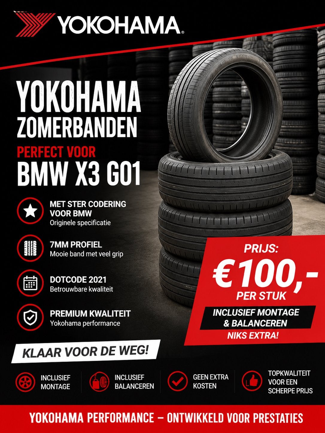 2x 245/45R20 + 2x 275/40R20 Yokohama BMW X3 G01 Zomer all in, Ophalen, 20 inch, Zomerbanden, Band(en)