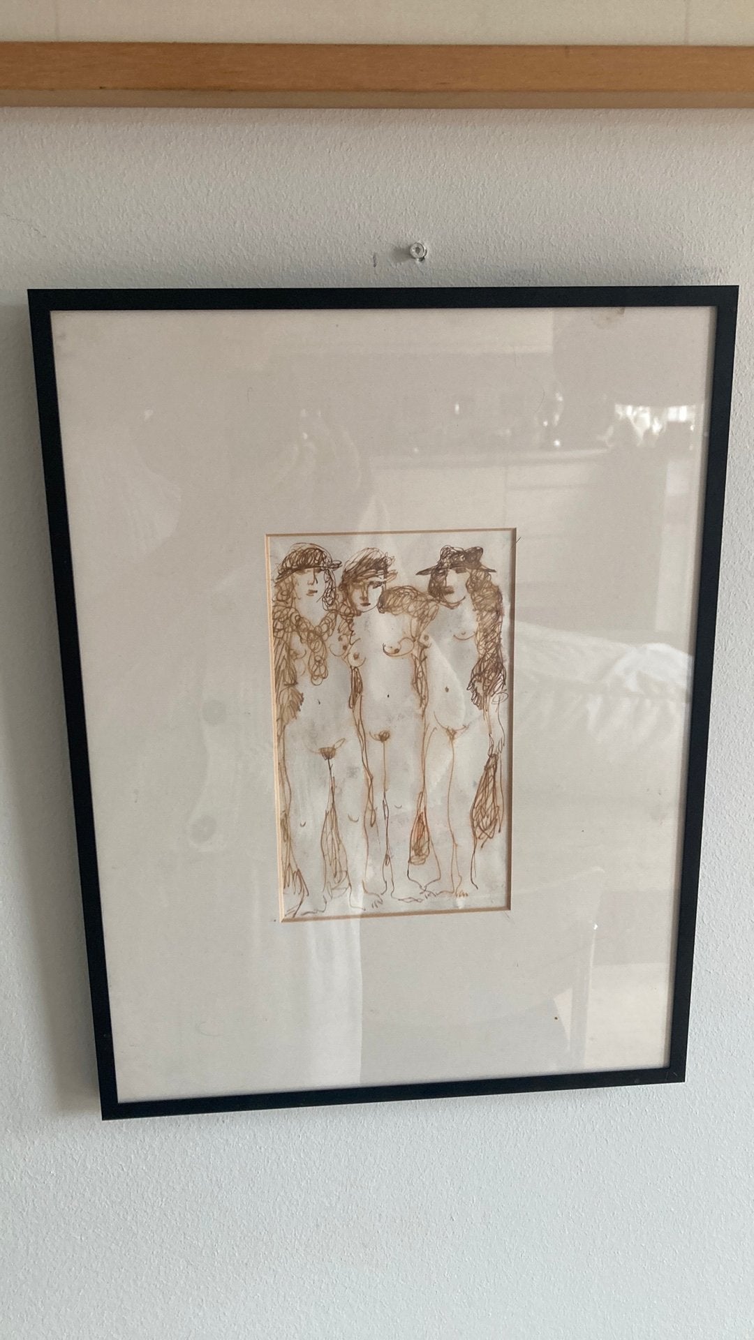 Tekening 3 naakte dames Heyboer ?, Antiek en Kunst, Kunst | Litho's en Zeefdrukken, Ophalen of Verzenden