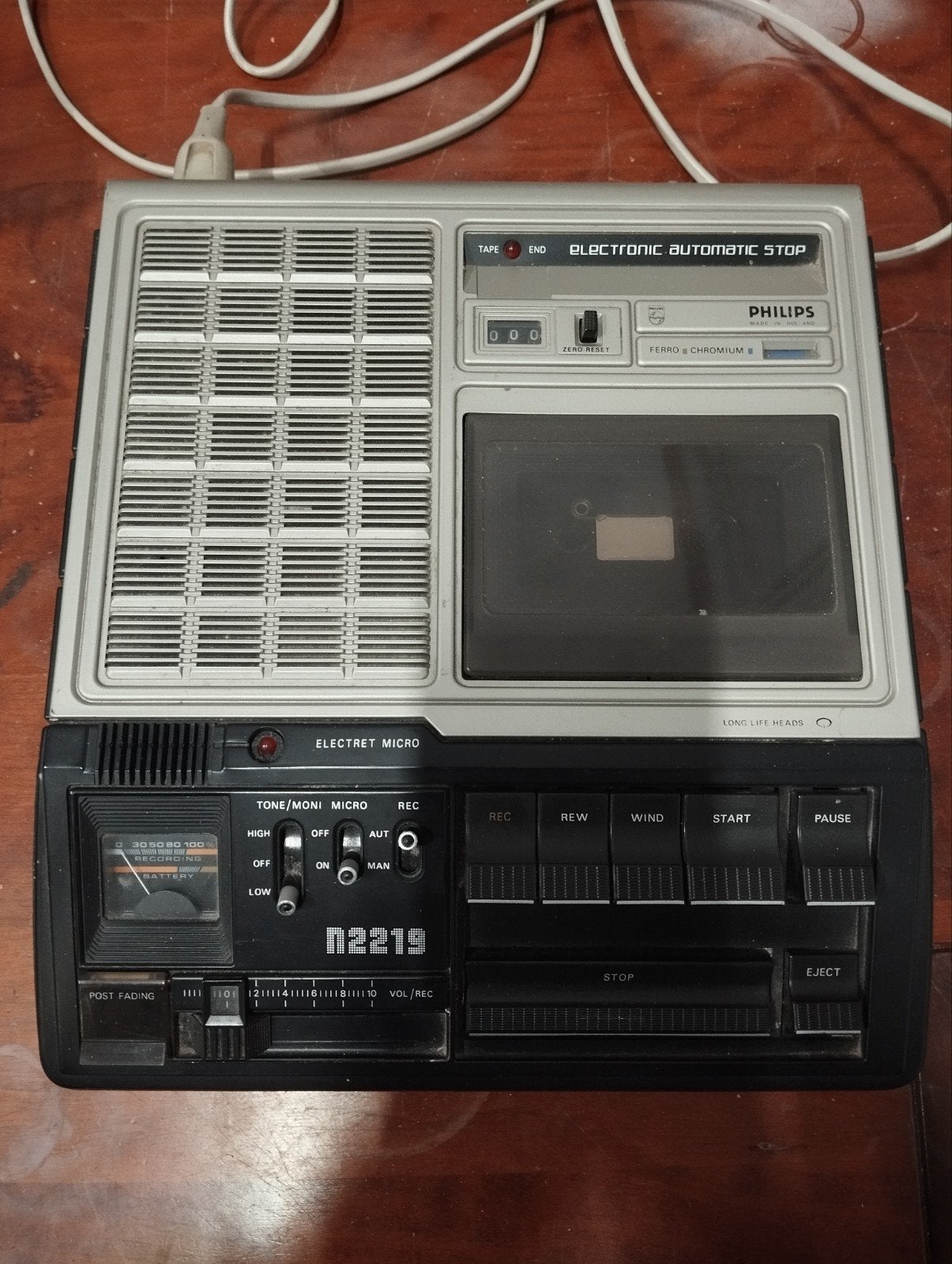 Philips N2219 Bandrecorder met kabel - Werkt goed, Ophalen of Verzenden, Bandrecorder, Met stofkap