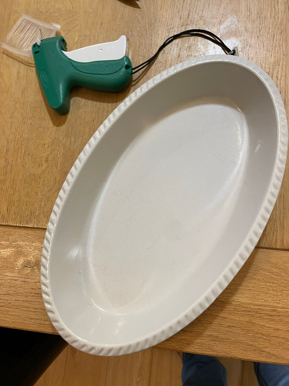 Vintage Le Creuset Ovenschaal Bruin 32 cm Geribbelde Rand, Ophalen of Verzenden