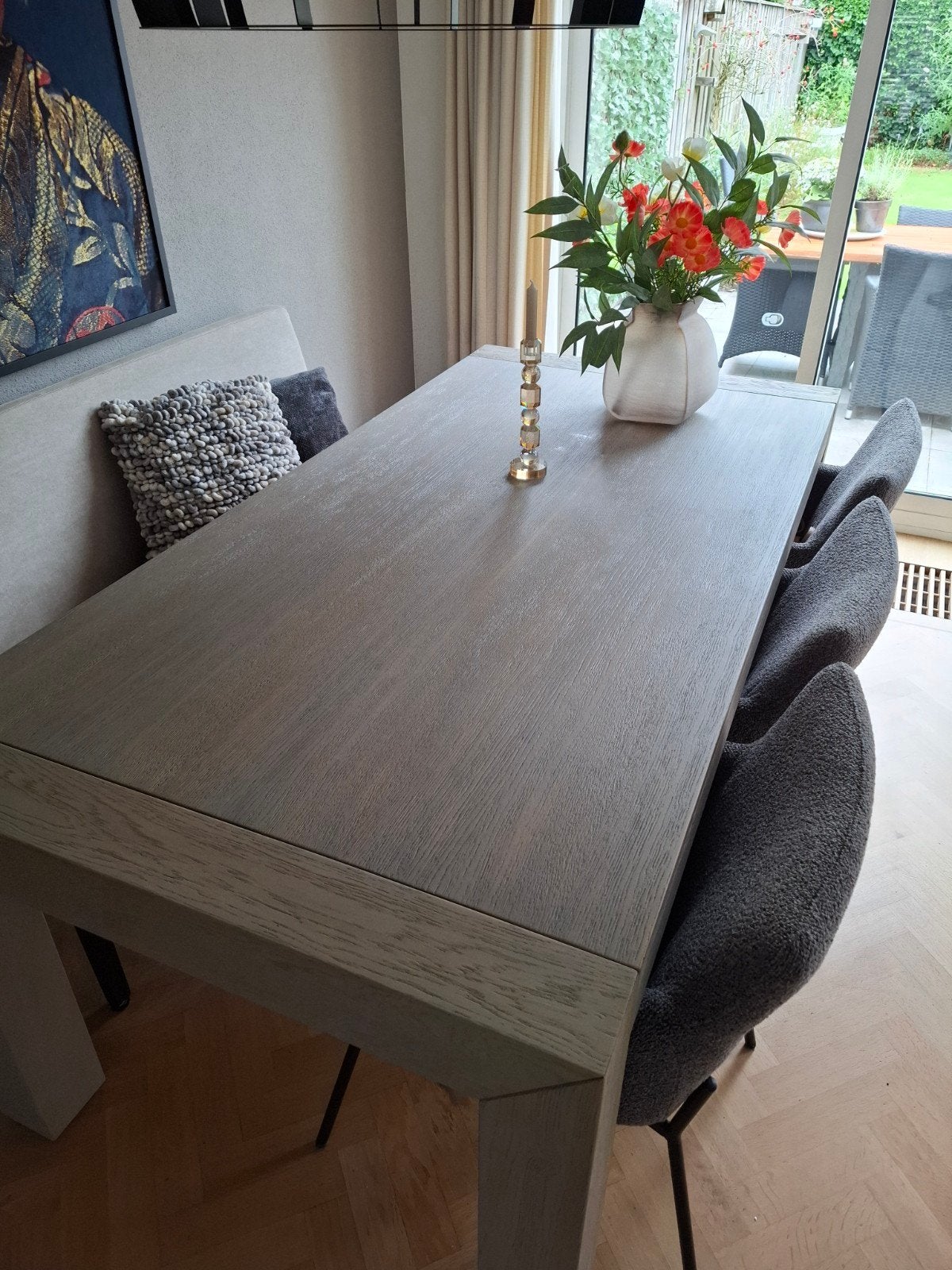 Eettafel uitschuifbaar, Ophalen, Gebruikt, Eikenhout, 200 cm of meer