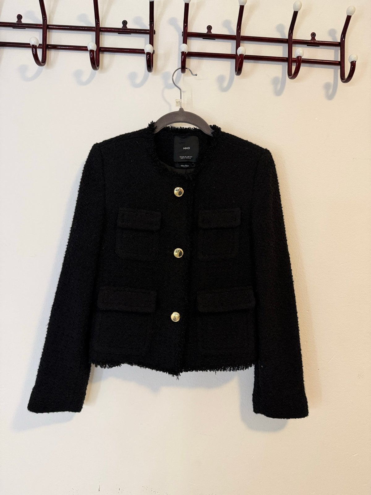 Stijlvol Zwart Tweed Jasje met Gouden Knopen - Maat S, Ophalen of Verzenden, Gedragen, Maat 36 (S), Zwart