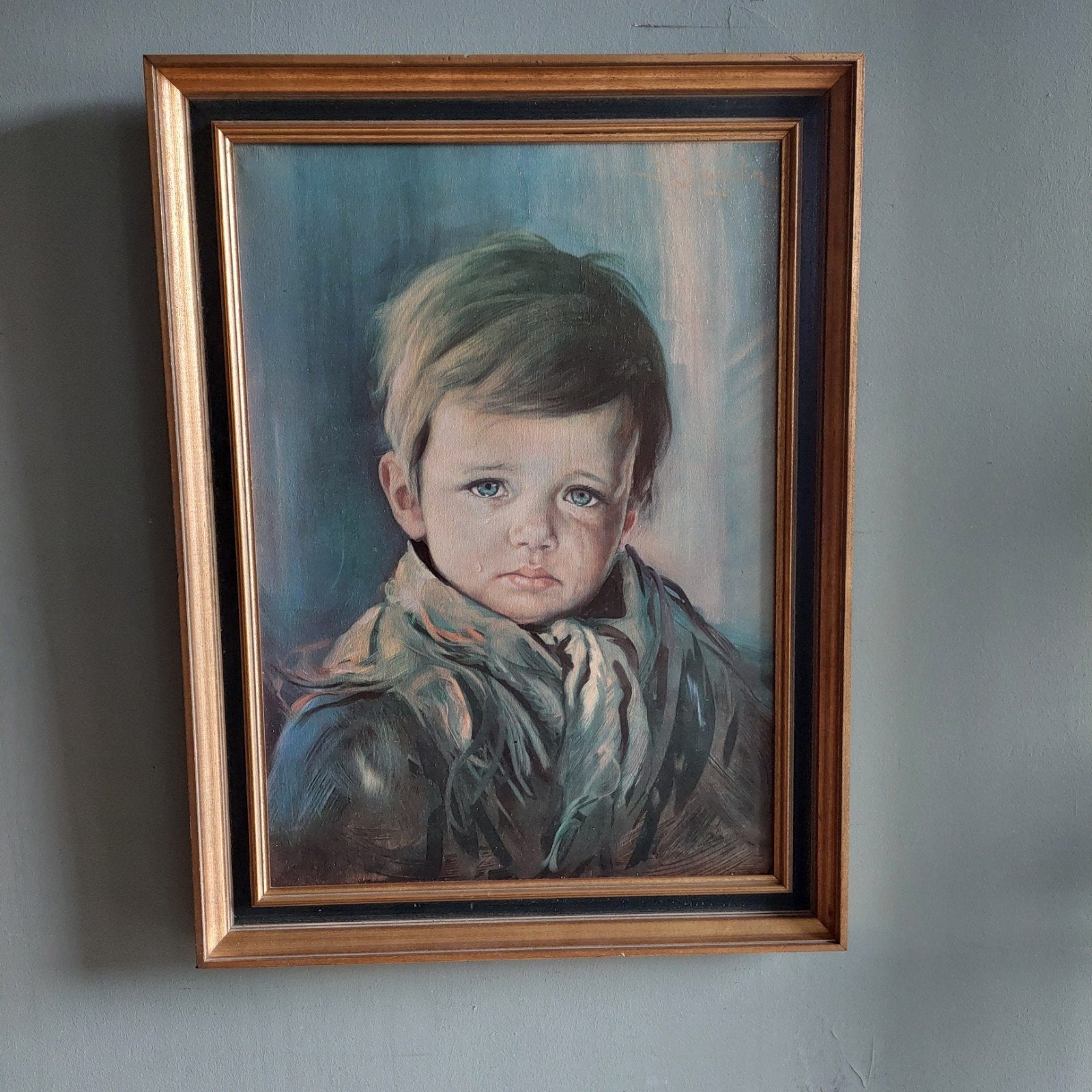 Lucky Vintage olieverf schilderij Bragolin huilende jongen, Ophalen of Verzenden