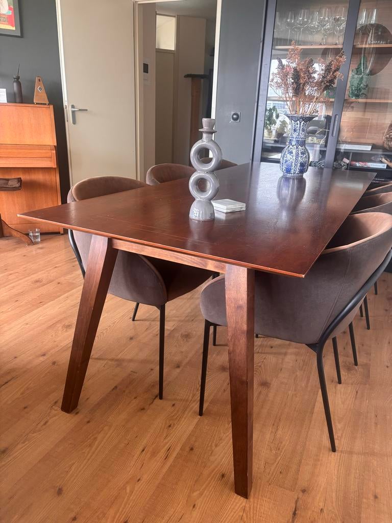 Massief walnoot houten eettafel - Scandinavisch design, Ophalen, Gebruikt, 200 cm of meer, 50 tot 100 cm
