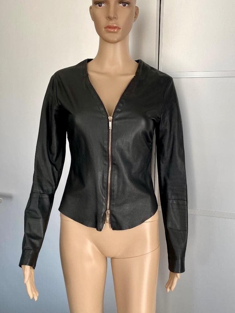 H977 Echt-lams-leren jasje mt 36=S blazer colbert zwart leer, Zwart, Ophalen of Verzenden, Zo goed als nieuw, Jasje