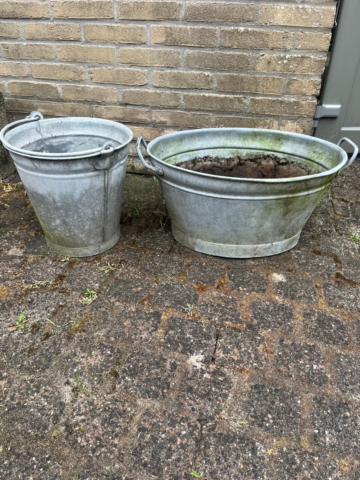 Zinken emmer en badteil, Ophalen, Gebruikt, Minder dan 30 cm, Rond