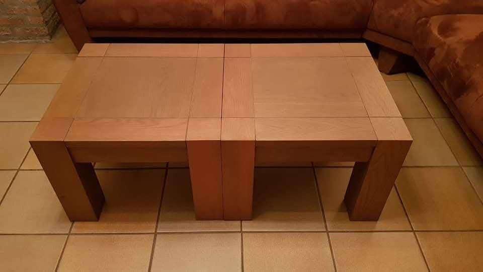 Eikenhouten salontafels / bijzettafels, Ophalen, Gebruikt, 50 tot 100 cm, Vierkant