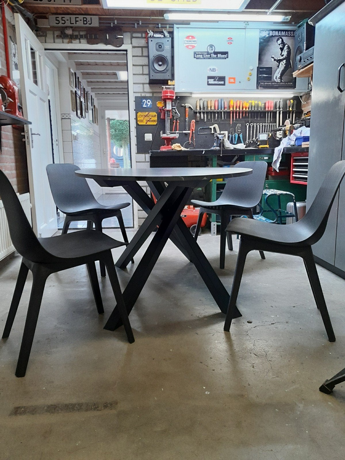 zwart/antraciet kunstof stoelen, Ophalen of Verzenden, Rechthoekig, 150 tot 200 cm, 50 tot 100 cm