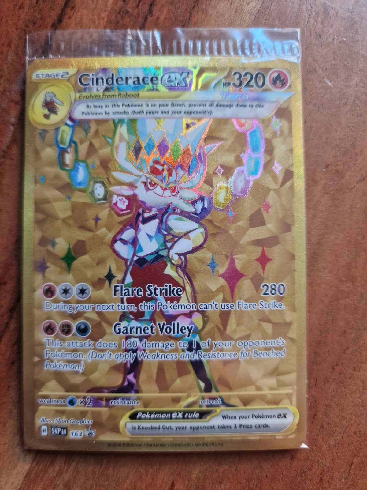 Cinderace ex Gouden Foil Pokémon Kaart (SVP 163), Ophalen of Verzenden, Zo goed als nieuw, Losse kaart, Foil