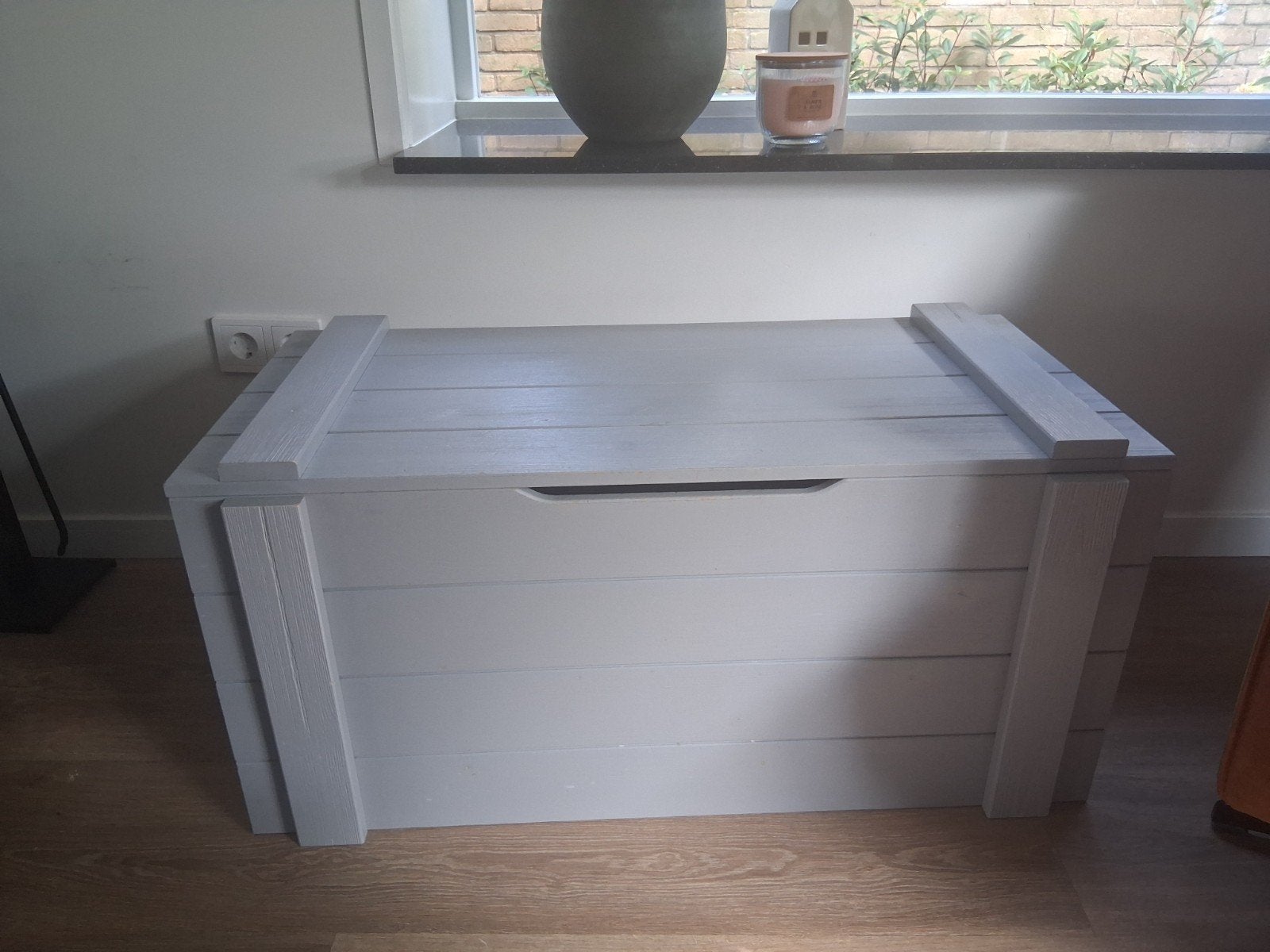 Woood grijze houten opbergkist/speelgoedkist, Ophalen, 50 tot 100 cm, Minder dan 50 cm