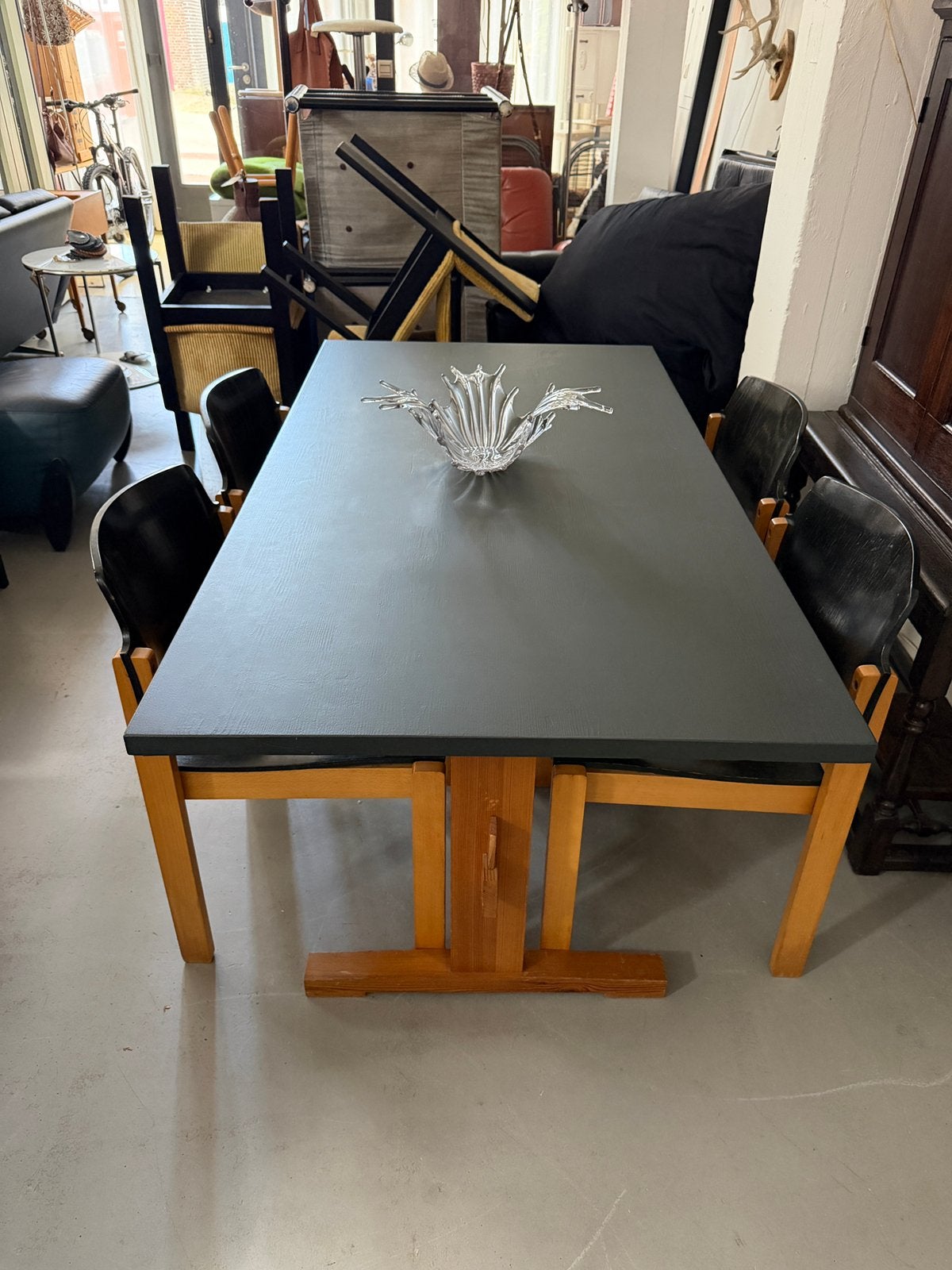 Shaker style eettafel met Kusch+Co stoelen, vintage tafel, Ophalen