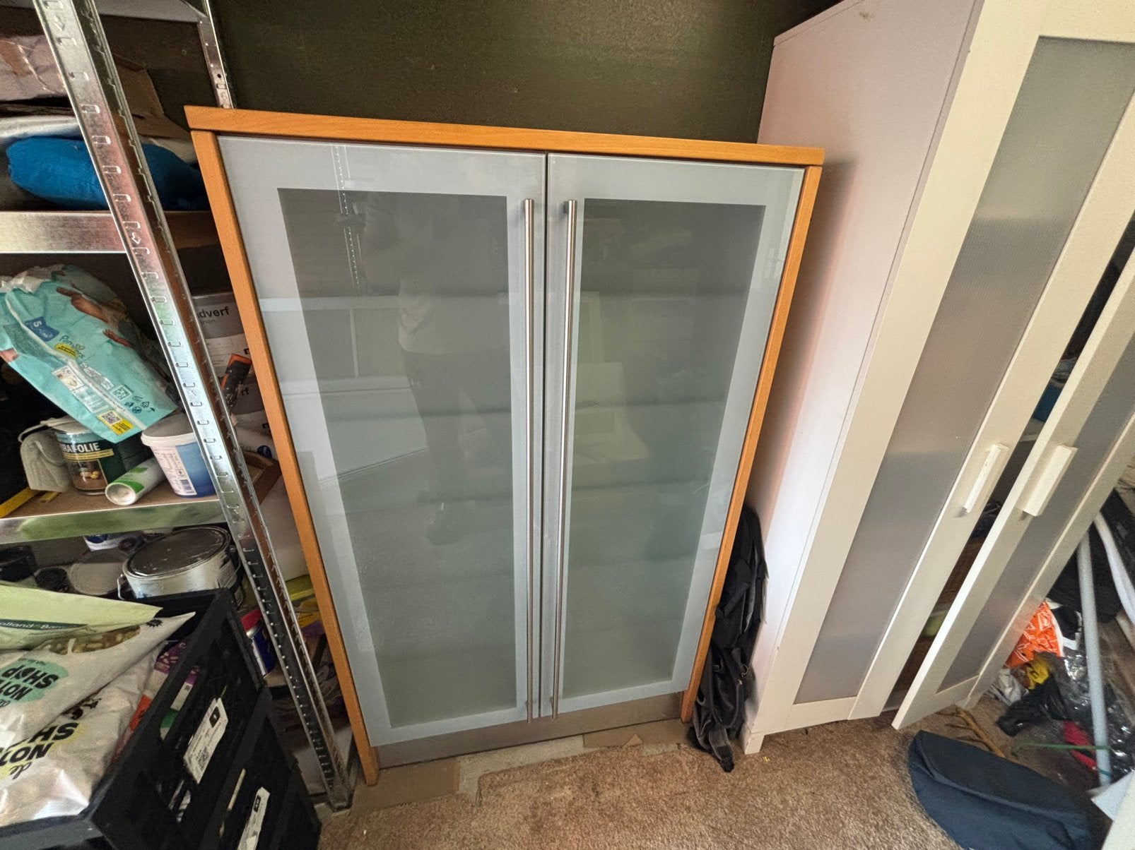 Eikenhouten servieskast / vitrinekast, Ophalen, Gebruikt, 50 tot 100 cm, Glas