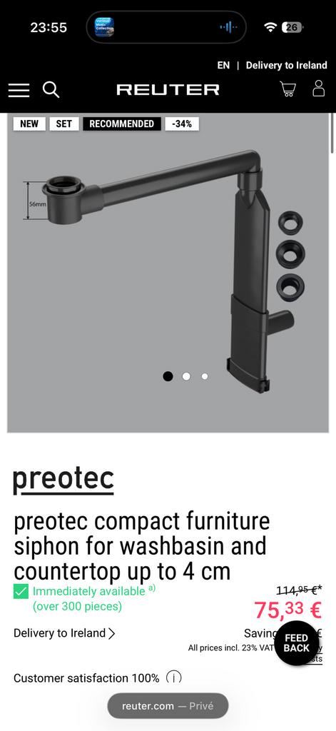 Preotec compacte meubelsifon voor wastafel, Ophalen, Zo goed als nieuw, Wastafel