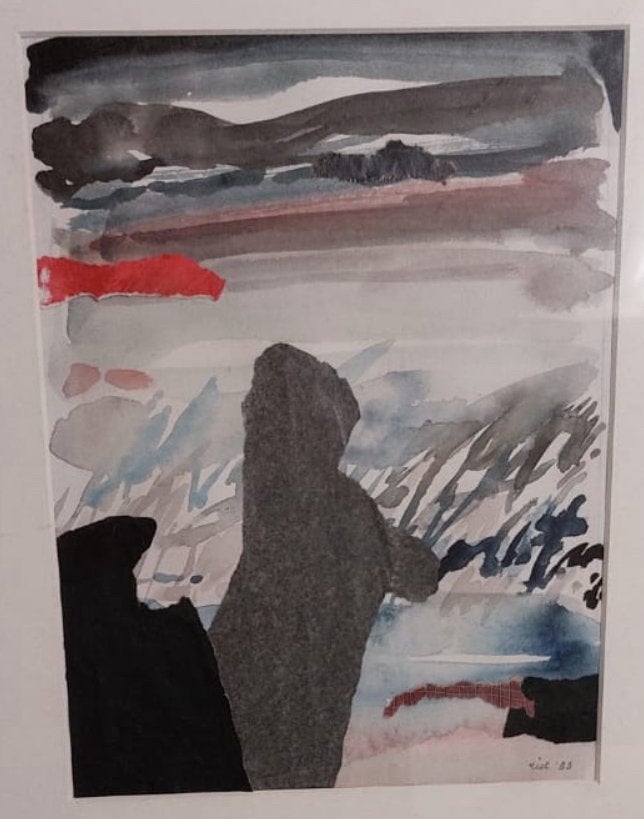 Vlucht - aquarel van Riet van Eldik 1983, Antiek en Kunst, Ophalen of Verzenden