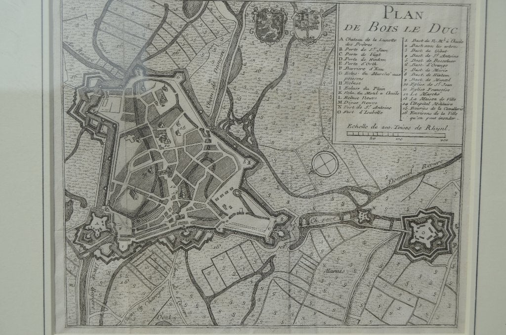 Fraaie Franse kopergravure Den Bosch 1743, Cartografie, 27 cm, Ophalen of Verzenden, Gravure