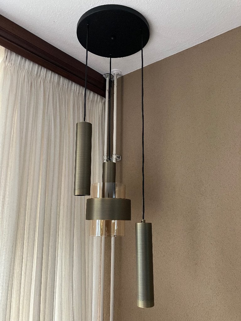 Hanglamp Maronne 3-lichts Rond Brons Amber, Ophalen, Nieuw, Glas, 75 cm of meer