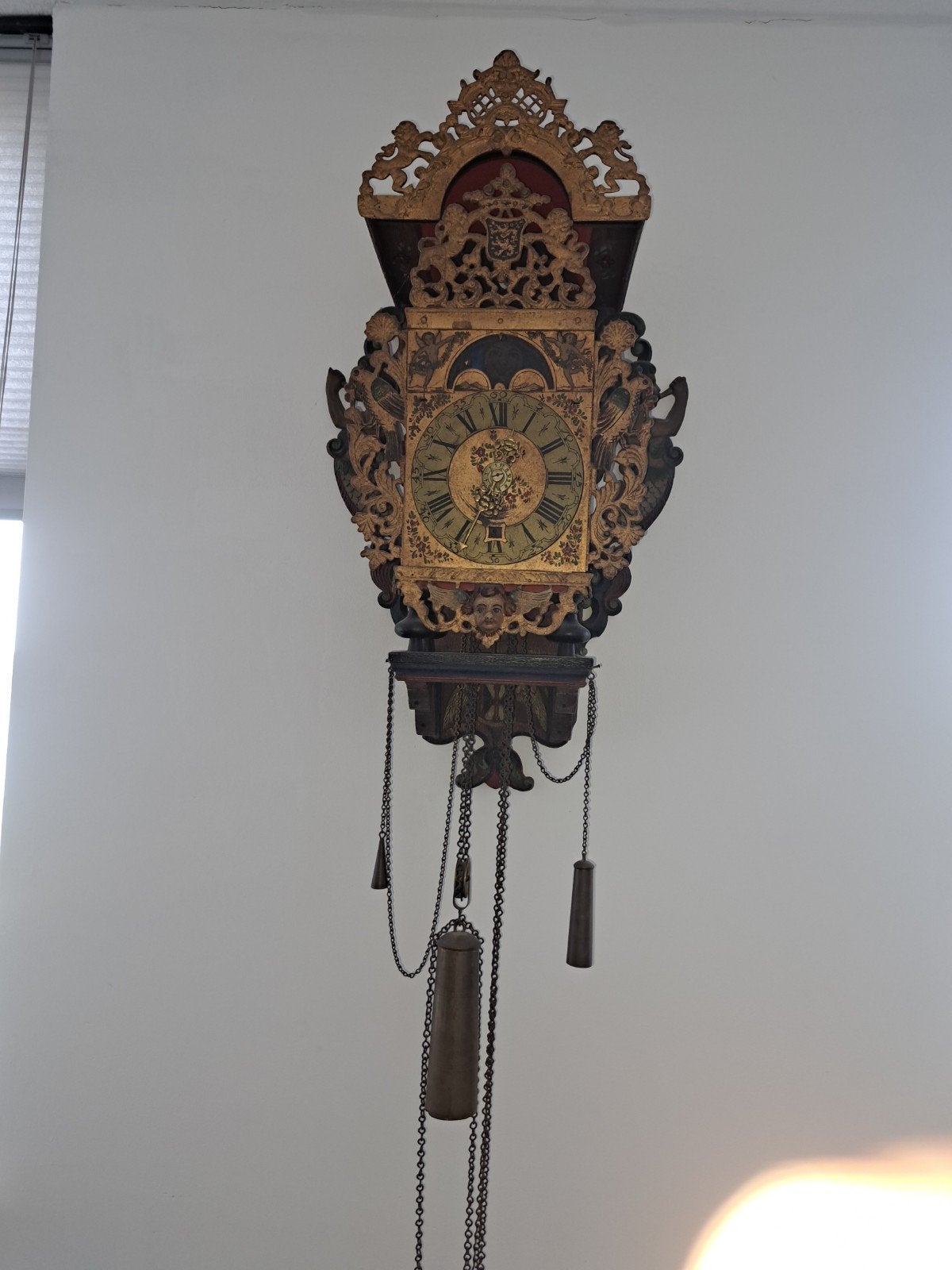 Antieke Friese Staartklok - Prachtig Houten Snijwerk, Ophalen of Verzenden