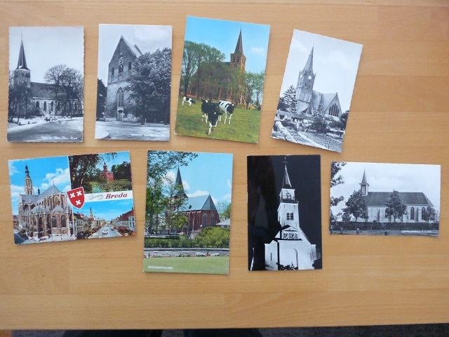 8 ansichten met kerken in Nederland, Ophalen of Verzenden, 1960 tot 1980, Gelopen, Gelderland
