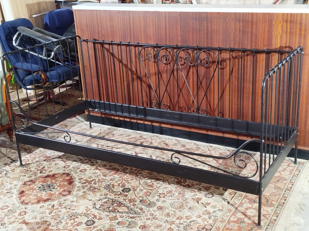 Romantisch zwart metalen éénpersoonsbed–ikea Meldal+matras, Ophalen, Gebruikt, 90 cm, Eenpersoons
