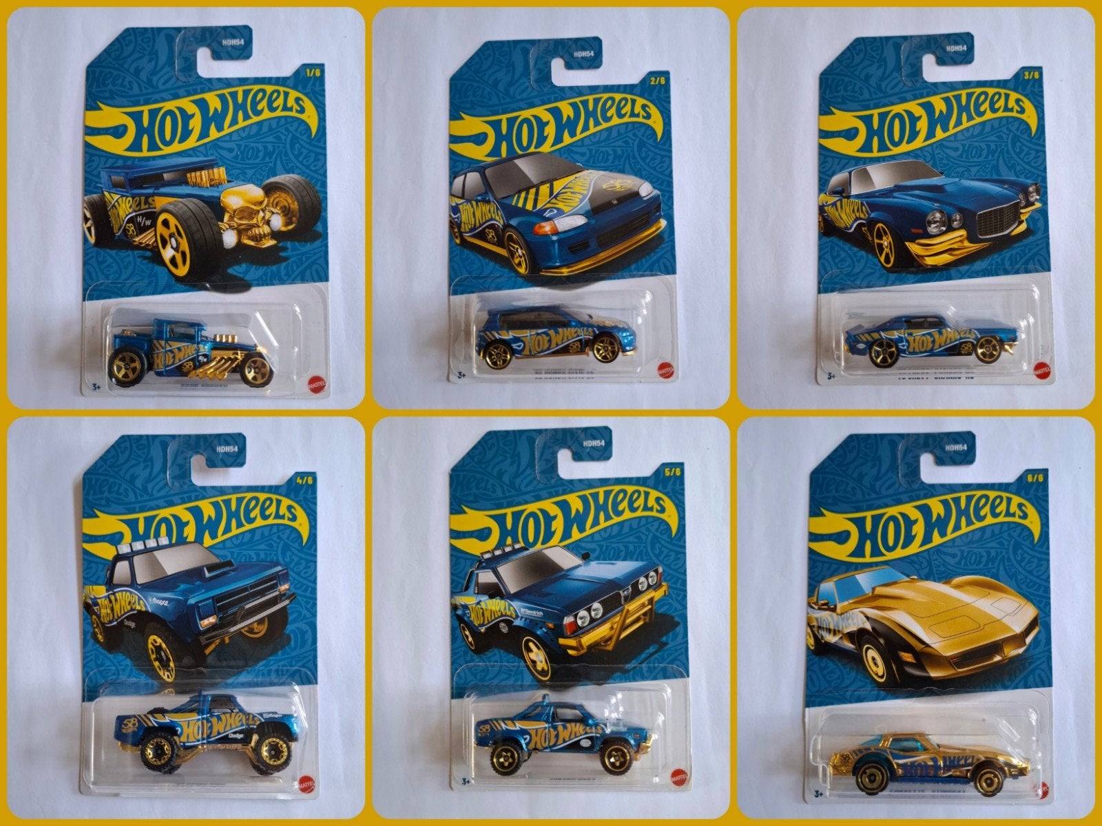 Hot Wheels 2026 58 jaar Blue & Gold hele set Chase Corvette, Ophalen of Verzenden, Nieuw, Auto
