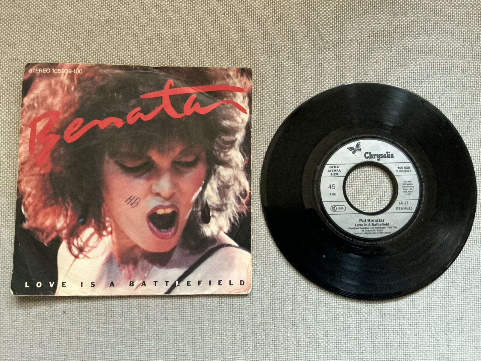 Pat Benatar single vinyl. Love is a battlefield., Ophalen of Verzenden, Zo goed als nieuw, Overige formaten, Poprock