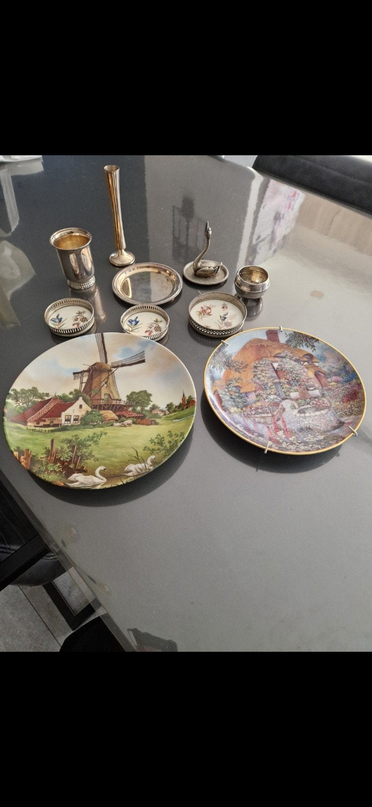 Handgeschilderde borden en verguld zilveren items, Antiek en Kunst, Ophalen of Verzenden