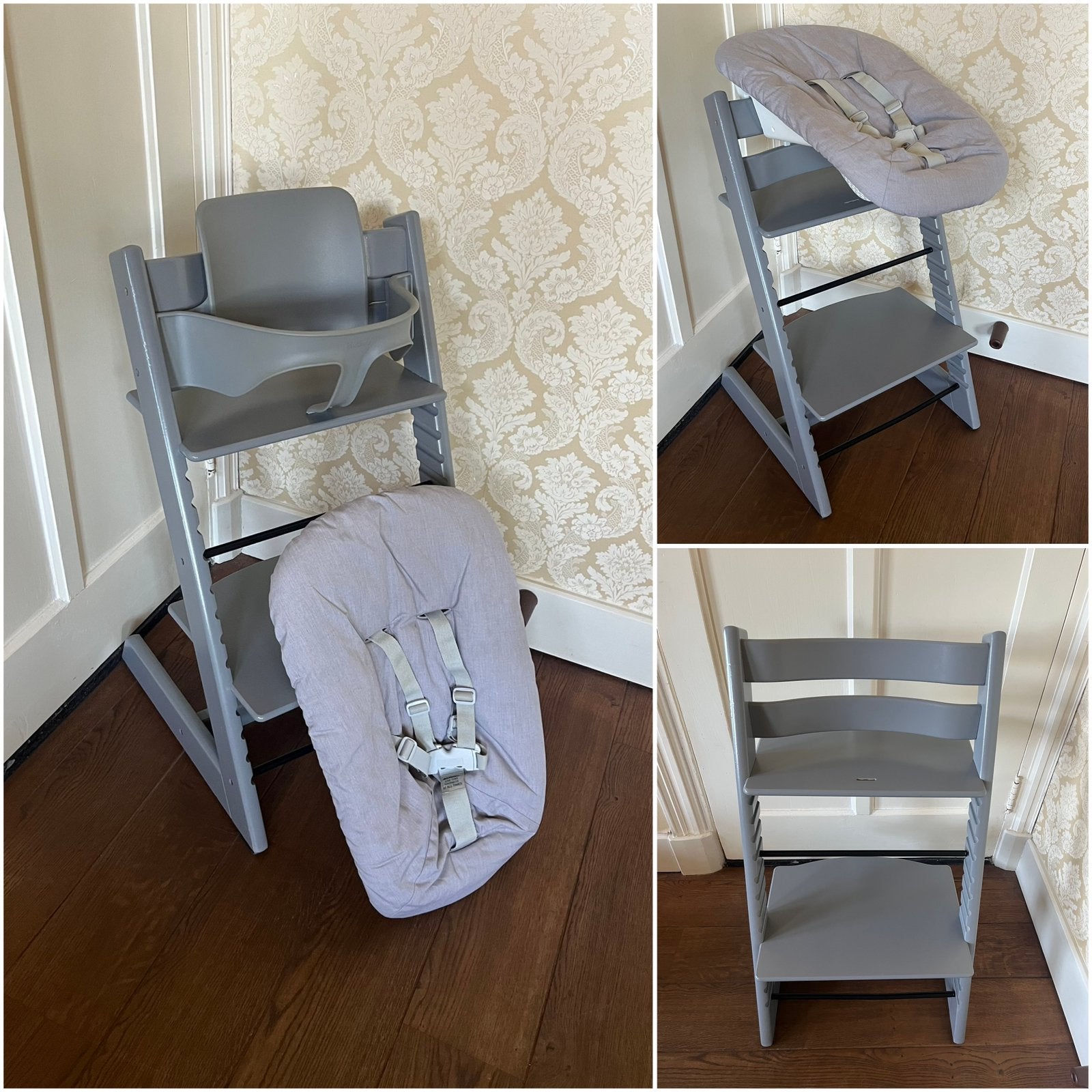 Stokke Tripp Trapp Storm Grey + Babyset + Newbornset, Ophalen of Verzenden, Zo goed als nieuw, Meegroeistoel, Gordel(s)