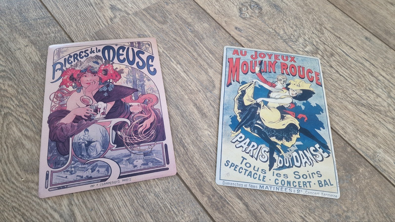 2 Blikken/emaille ansichtkaarten: Moulin Rouge & Bieres, Ophalen of Verzenden, 1980 tot heden, Ongelopen