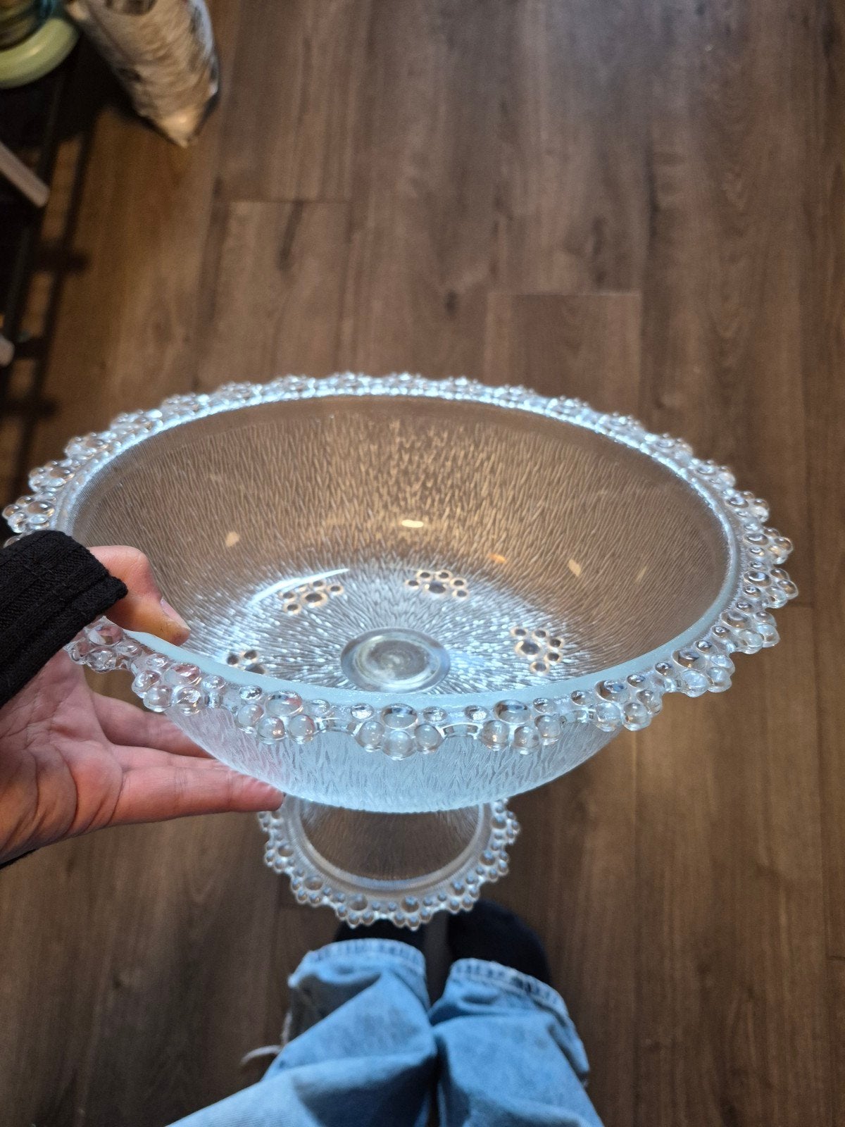 Vintage glazen punch-schaal op voet, Antiek en Kunst, Ophalen