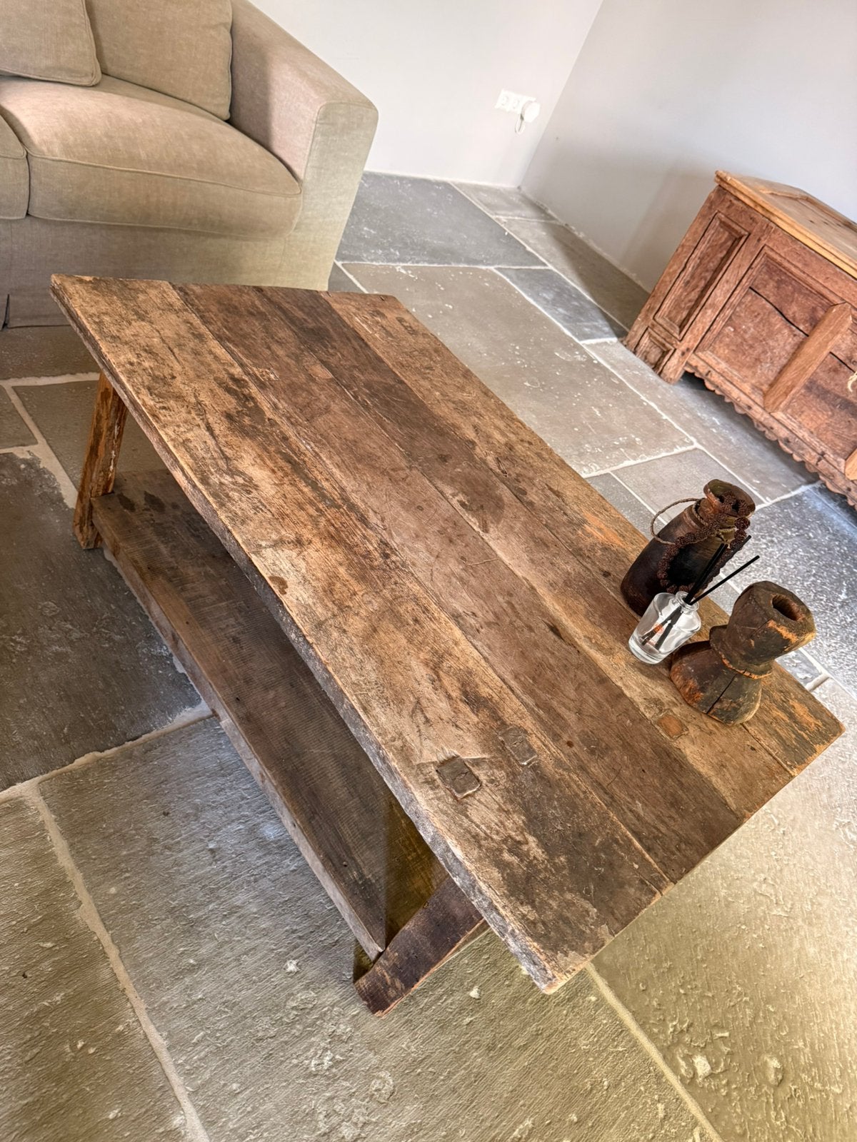 Landelijke robuuste salontafel Aura Peeperkorn, Huis en Inrichting, Ophalen, 100 tot 150 cm, 50 tot 100 cm, Zo goed als nieuw