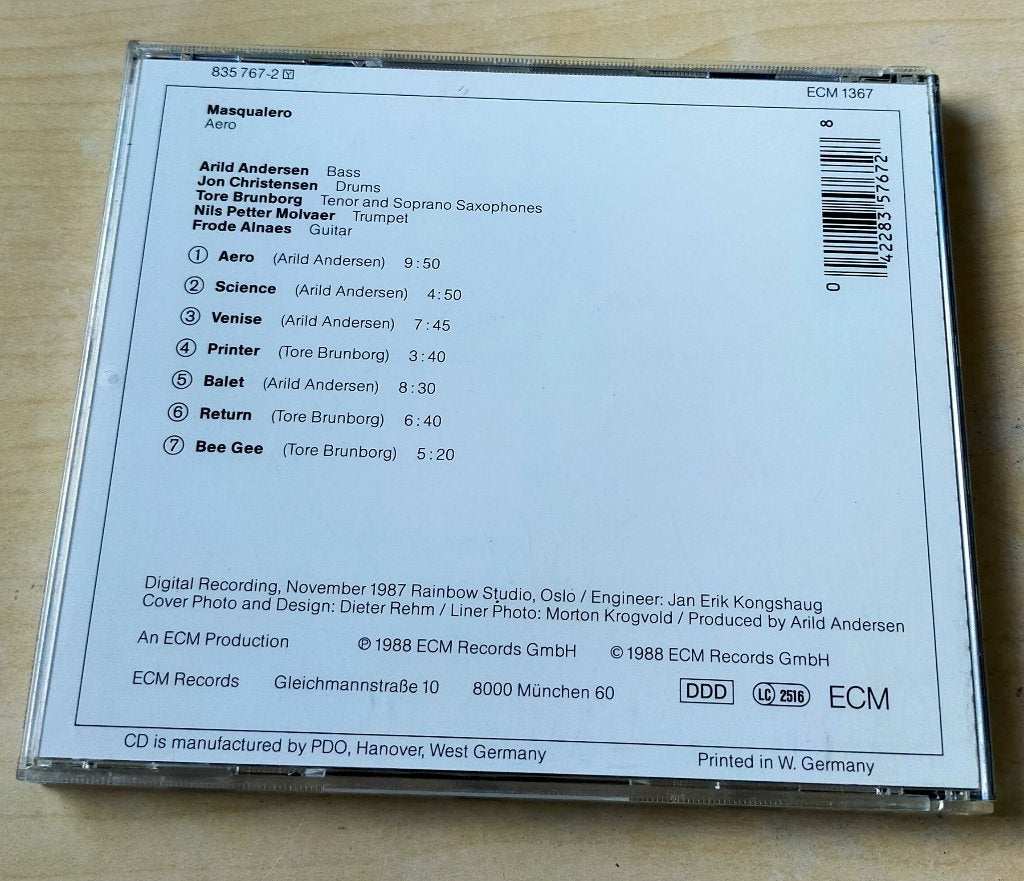 Masqualero - Aero CD ECM 1988/199? Arild Andersen, Ophalen of Verzenden, Zo goed als nieuw, Jazz