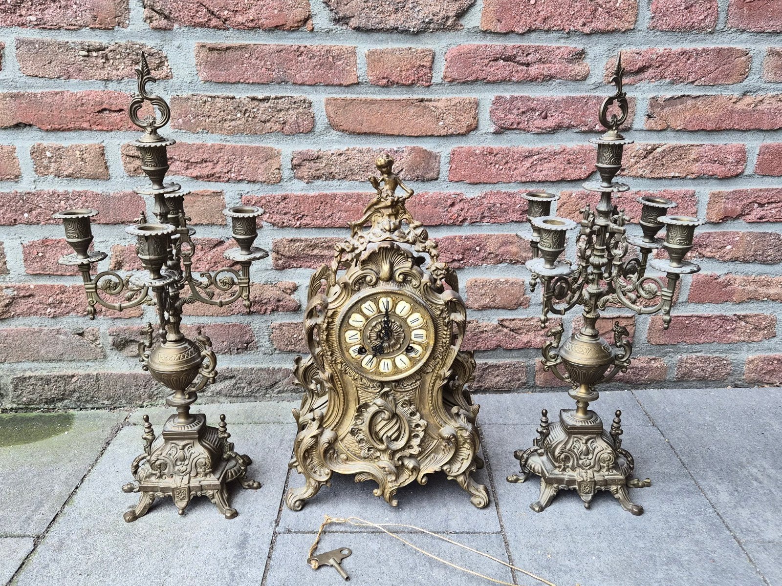 PRACHTIG ANTIEK ROCOCO SCHOUWGARNITUUR / KLOKSTEL - WERKEND!, Ophalen of Verzenden