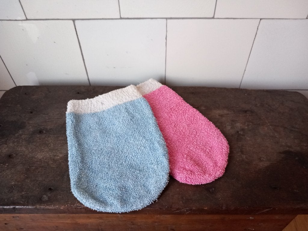 vintage washandjes, roze & blauw leuk setje van twee, France, Ophalen of Verzenden