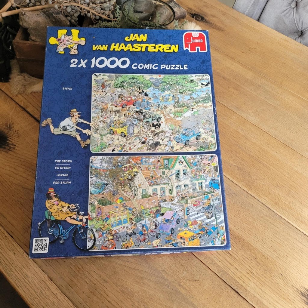 jan van haasteren puzzels Safari + Storm, 2 x 1000, Ophalen of Verzenden, 500 t/m 1500 stukjes, Zo goed als nieuw, Legpuzzel