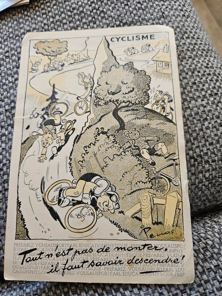 Wielrennen - Humoristisch, Ophalen of Verzenden, 1940 tot 1960, Gelopen