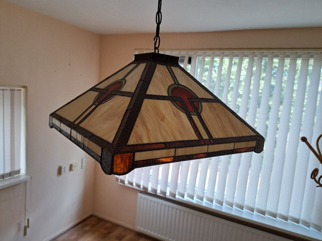 vierkante Tiffany lamp voor boven salontafel, Huis en Inrichting, Lampen | Hanglampen, Ophalen, Zo goed als nieuw