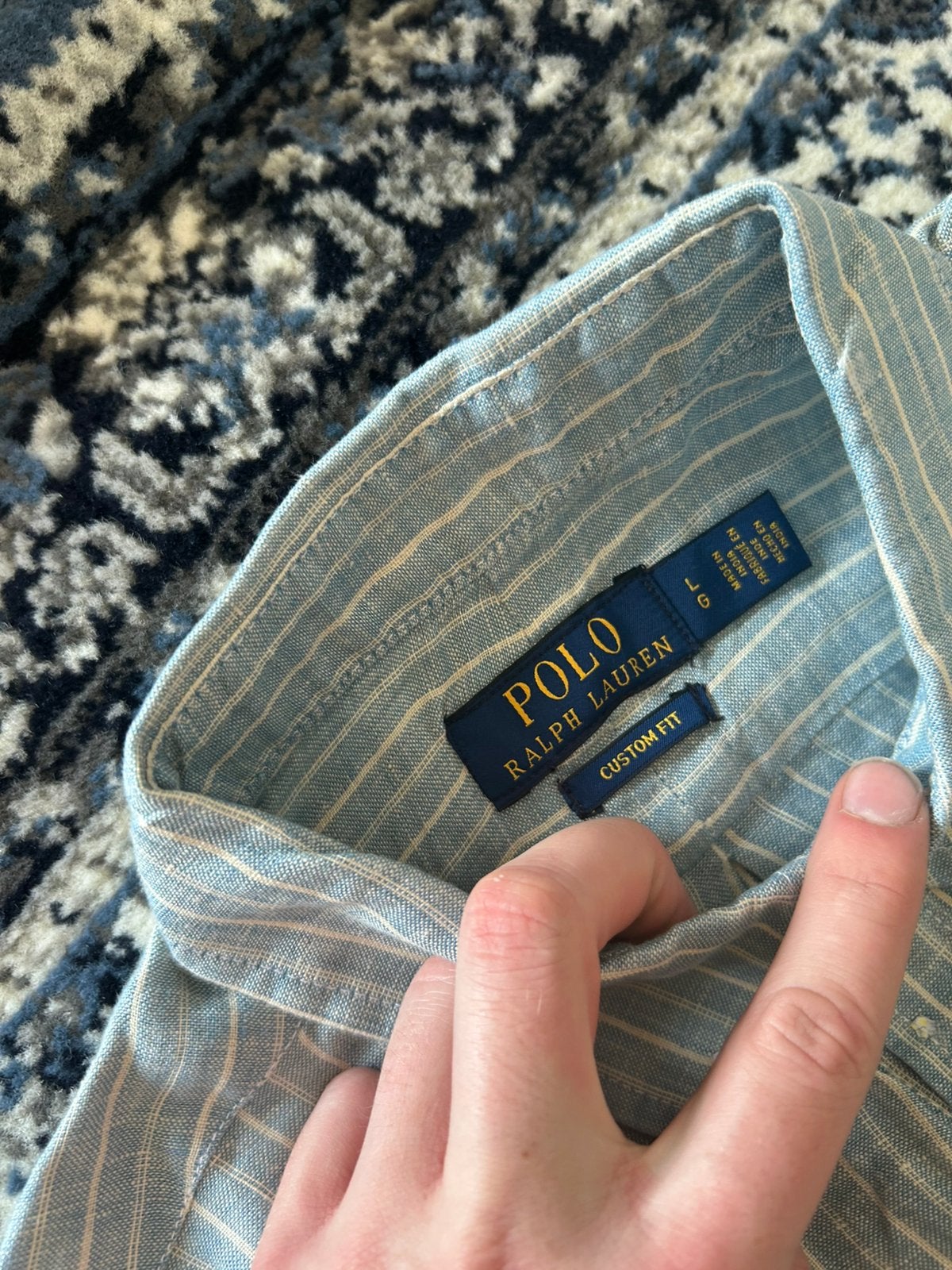Ralph lauren linnen blouse gestreept lichtblauw maat L, Ophalen of Verzenden, Nieuw, Blauw, Halswijdte 41/42 (L)