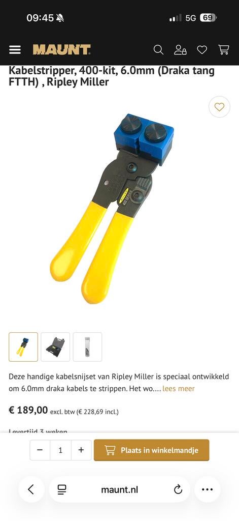 Draka tang FTTH glasvezel - Ripley Miller, Ophalen of Verzenden, Zo goed als nieuw