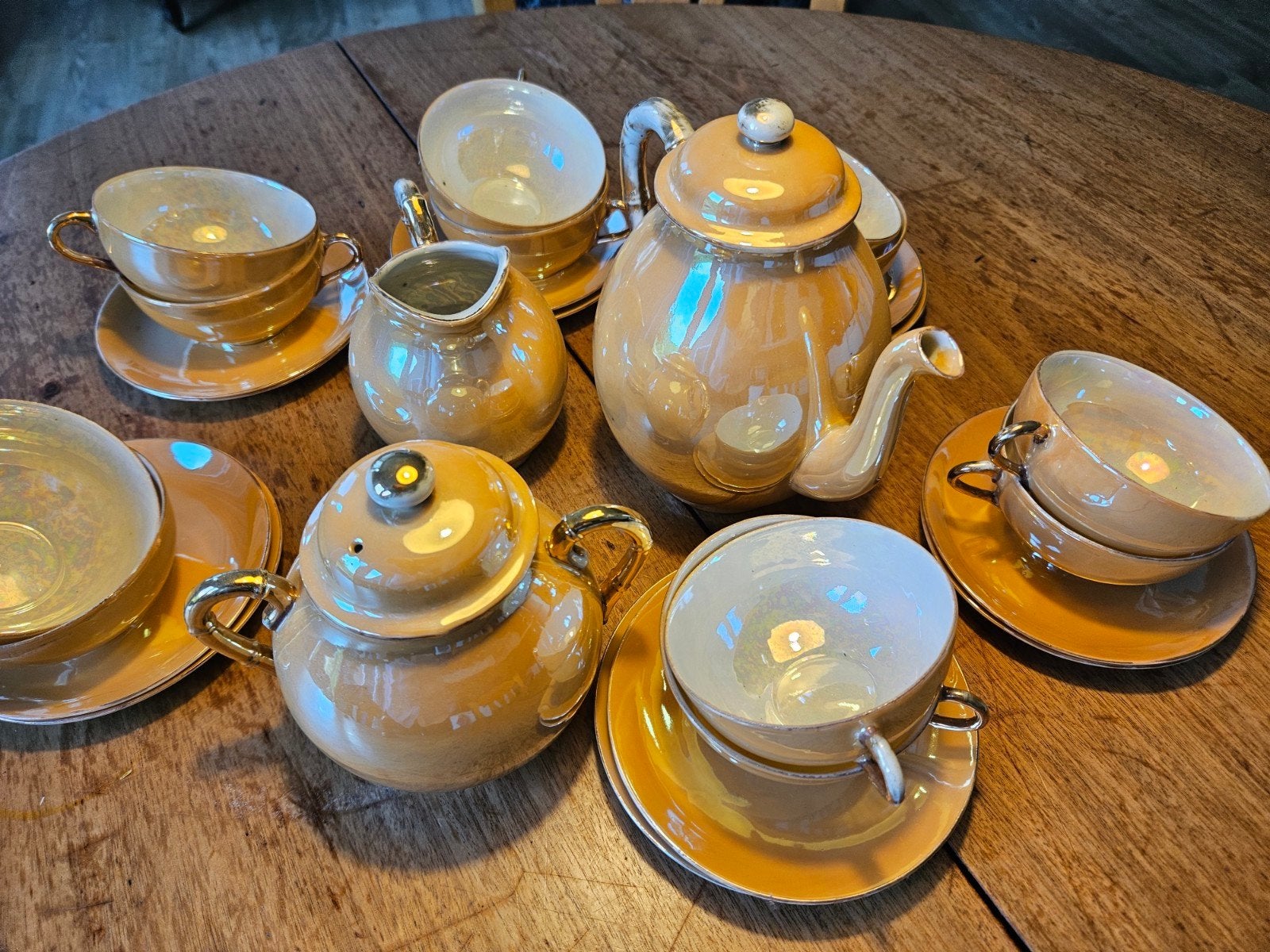 Prachtig Japans 12-p servies met parelmoer glans 100% gaaf, Ophalen of Verzenden